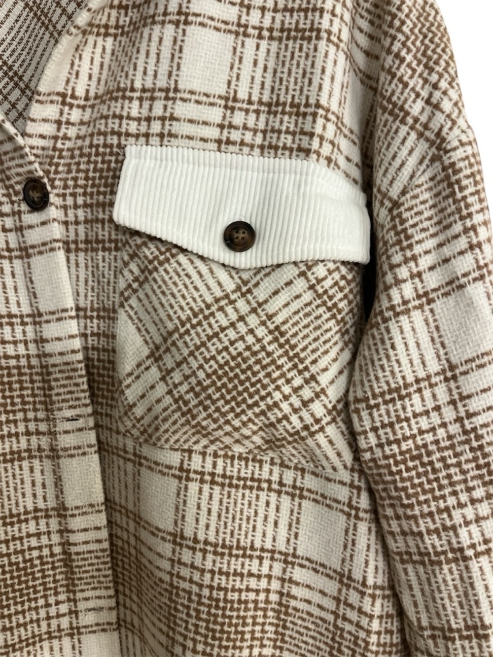 Plaid Fringe Hem Shacket Jacket - Cream and Brown - Picture 2 of 3